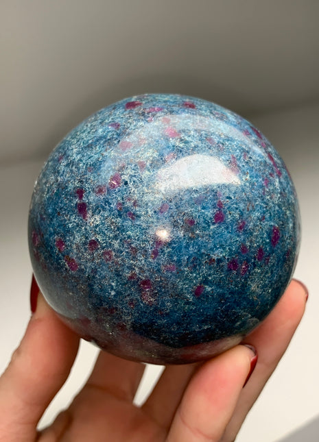 Ruby with Gorgeous Blue Kyanite, Green Fuchsite 73 mm Sphere