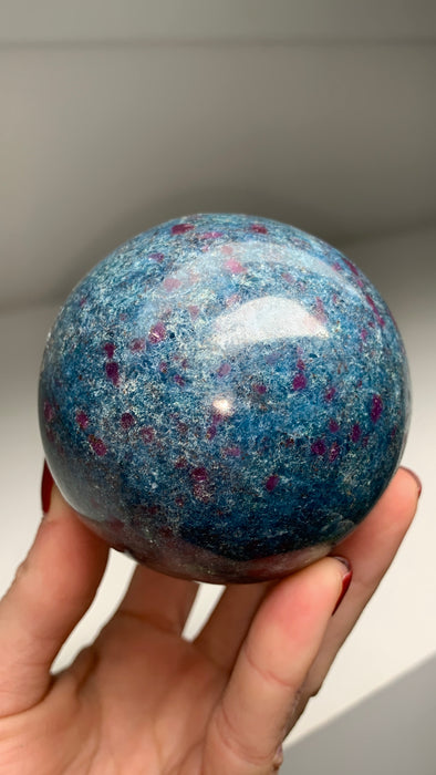 Ruby with Gorgeous Blue Kyanite, Green Fuchsite 73 mm Sphere