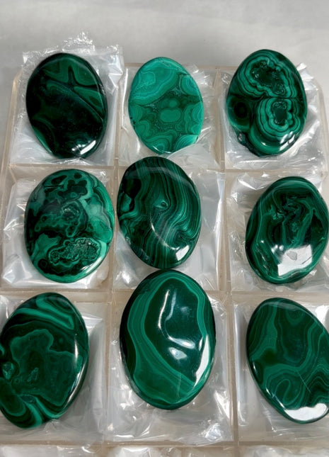 High Grade Malachite Palmstone Lot ! 9 Pieces