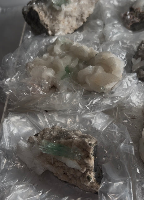 6 Pieces !  Green Apophyllite with White Stilbite Lot