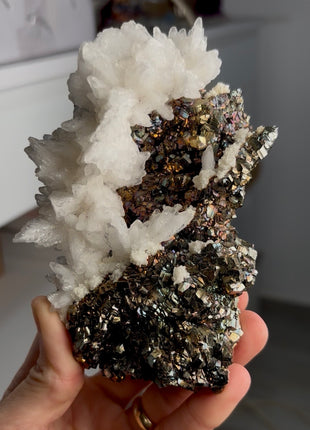 Rainbow Pyrite with Calcite Flowers Collection # 670