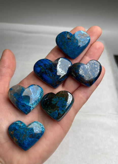 Very High Grade Blue Shattuckite Hearts - 6 Piece Lot !