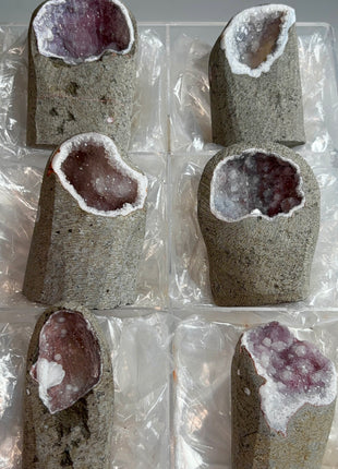 6 Piece Lot !  Druzy Pinkish Chalcedony Geodes