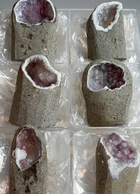 6 Piece Lot !  Druzy Pinkish Chalcedony Geodes