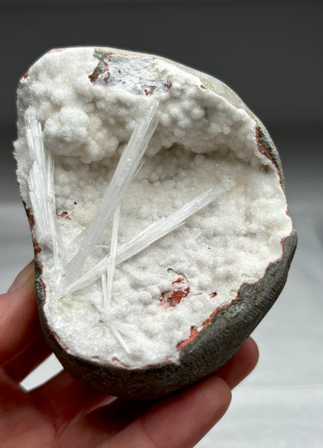 Scolecite Flower Geode with Druzy Quartz