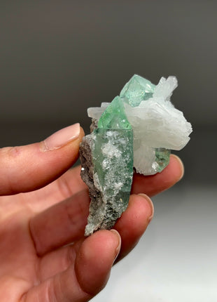 Gemmy Green Apophyllite with Stilbite, Chalcedony