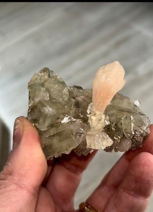 New arrival ! Gemmy Green Apophyllite with Pink Stilbite