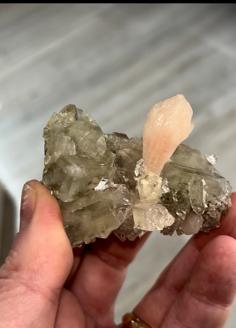 New arrival ! Gemmy Green Apophyllite with Pink Stilbite