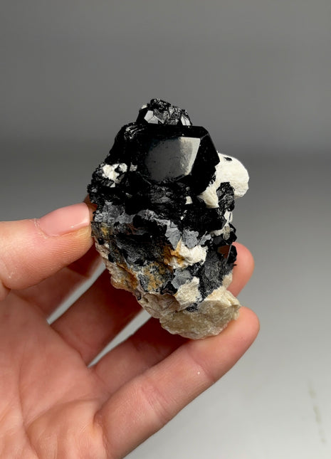 Black Tourmaline with Feldspar, Hyalite Opal - From Erongo, Namibia