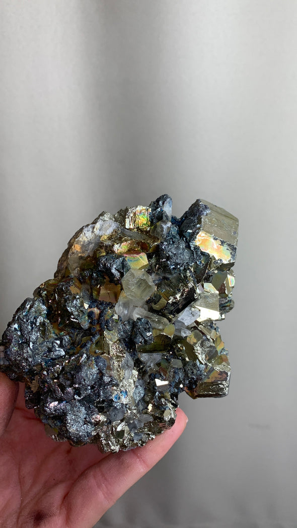 Rare ! Rainbow Pyrite, Galena with Quartz - From Indonesia