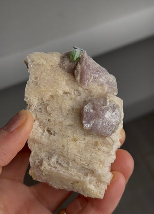 Blue Tip Tourmaline with Pink Lepidolite Flowers
