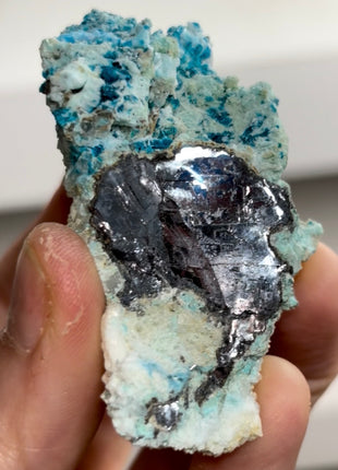 New Arrival ! Blue Veszelyite with Galena Specimen PM0384