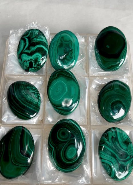 High Grade Malachite Palmstone Lot ! 9 Pieces
