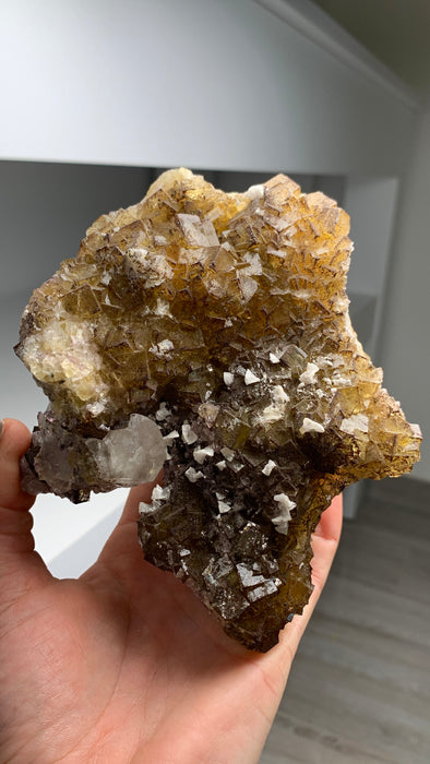 Yellow Fluorite with Chalcopyrite and Calcite - From Spain