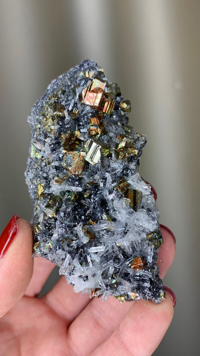 Rare Rainbow Pyrite with Sphalerite, Quartz - Borieva mine, Rhodope Mtns