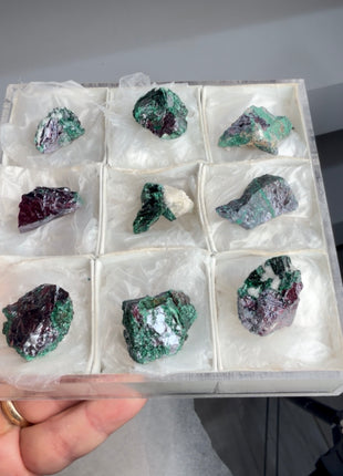 9 Pieces ! Red Cuprite with Fibrous Green Malachite Lot