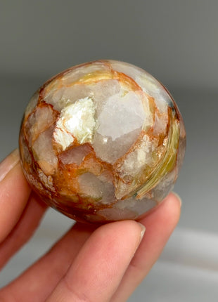 Orange Green Lepidolite with Quartz Sphere
