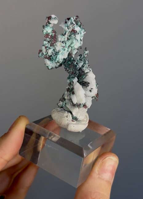Native Copper with White Calcite and Green Malachite