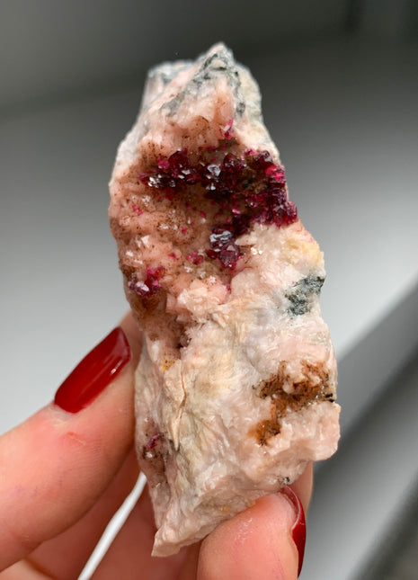 Magenta Red Roselite with Pink Calcite - From Agoudal mine