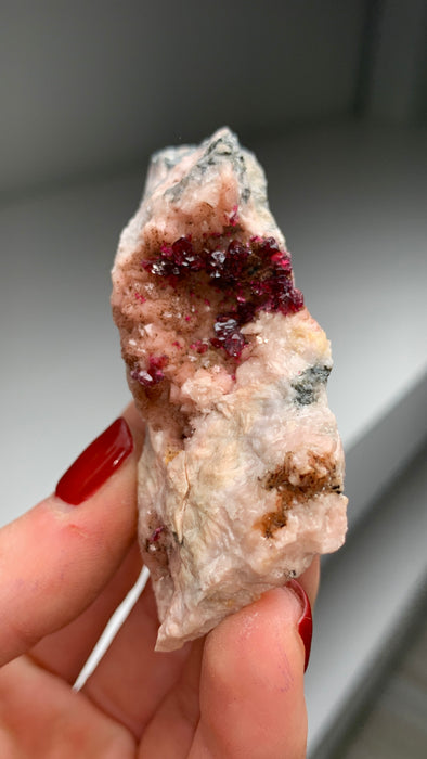 Magenta Red Roselite with Pink Calcite - From Agoudal mine