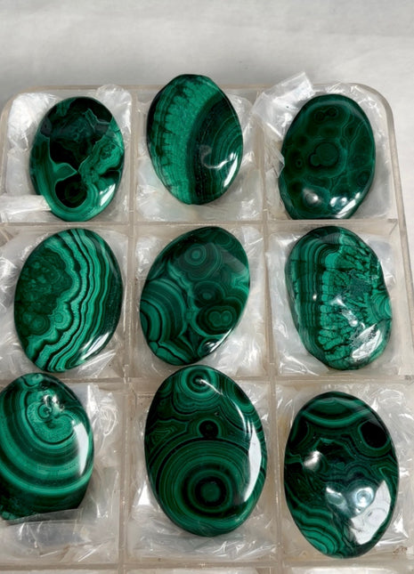 High Grade Malachite Palmstone Lot ! 9 Pieces