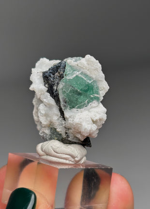 Green Fluorite with Black Tourmaline, Albite