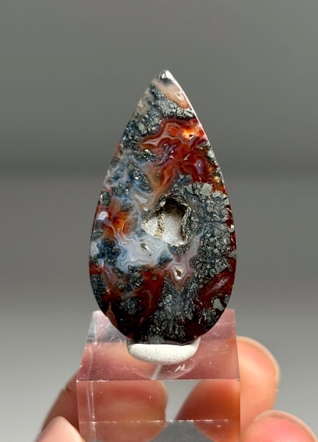 Wow ! Red Agate with Marcasite Flower