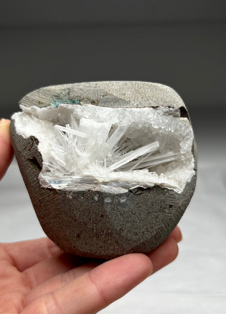 Scolecite Flower Geode with Druzy Quartz