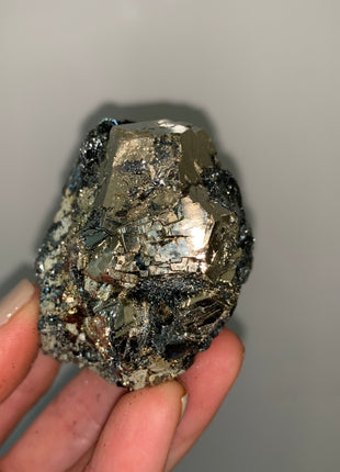 Pentadodecahedral Pyrite with Sparkly Hematite - Elba Island, Italy