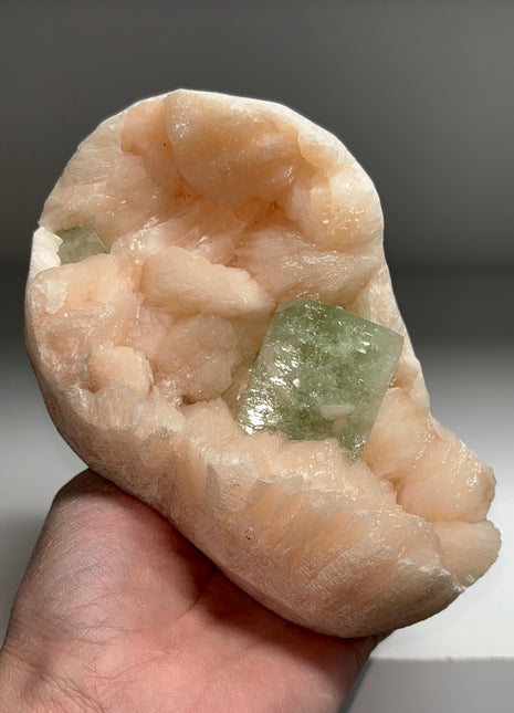 Green Apophyllite with Pink Stilbite