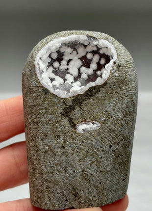 Okenite Snowballs with Red Quartz Geode