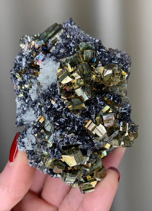 Rainbow Pyrite with Quartz, Sphalerite - Borieva mine, Rhodope Mtns