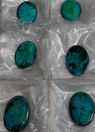 High Grade Chrysocolla with Malachite Palmstone Lot ! 6 Pieces