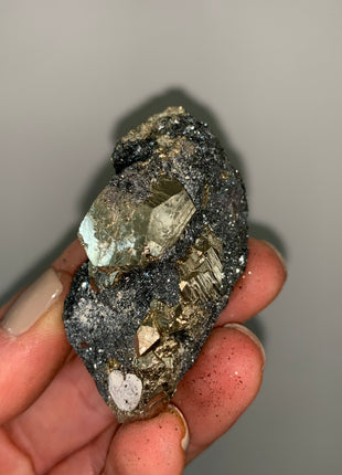 Pentadodecahedral Pyrite with Sparkly Hematite - Elba Island, Italy