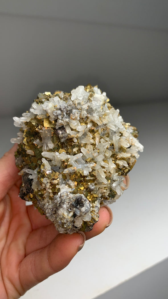 Bright Yellow Pyrite with Quartz and Sphalerite- From Trepca mine