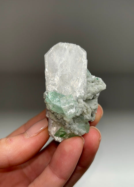 Gemmy Green Apophyllite with Stilbite, Chalcedony