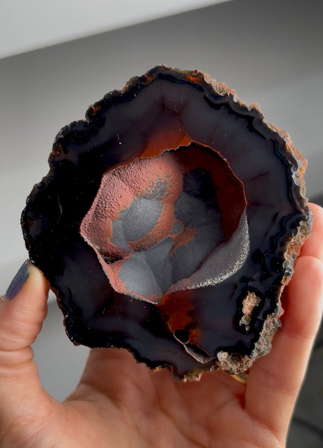 Silvery ! Red Fox Agate Geode from Argentina PM1543