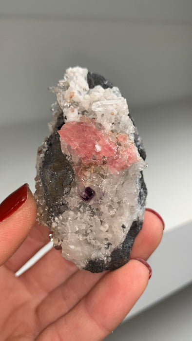 Pink Rhodocrosite with Fluorite, Quartz 🌸