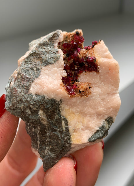 Magenta Red Roselite with Pink Calcite - From Agoudal mine