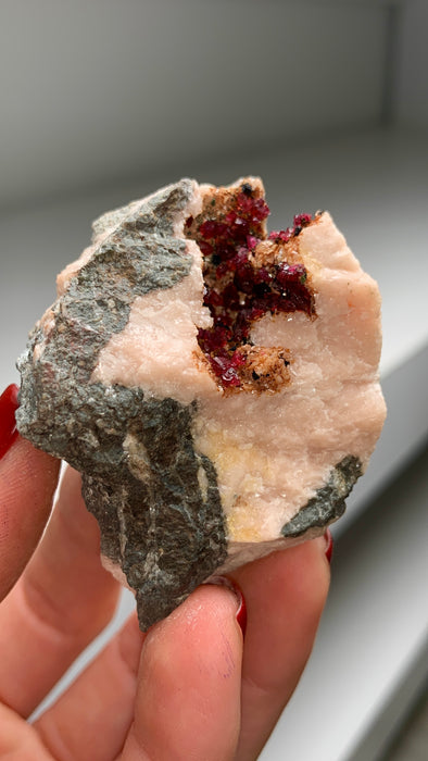Magenta Red Roselite with Pink Calcite - From Agoudal mine