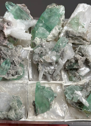 9 Pieces ! High Grade Green Apophyllite with Stilbite, Chalcedony