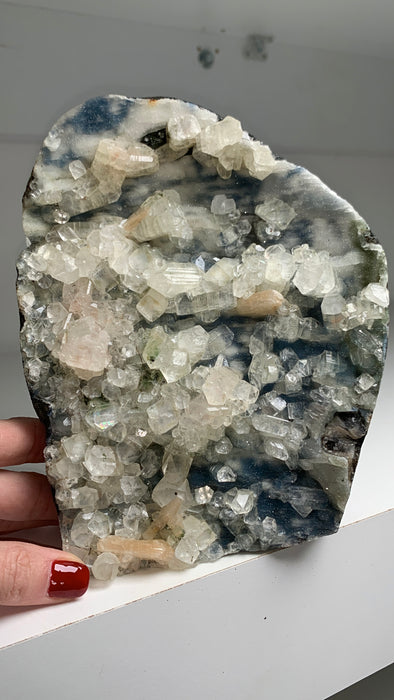 Dreamy Blue Chalcedony Geode with Apophyllite and Stilbite