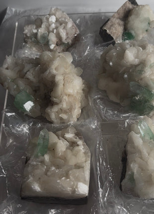 6 Pieces ! Gemmy Green Apophyllite with White Stilbite Lot