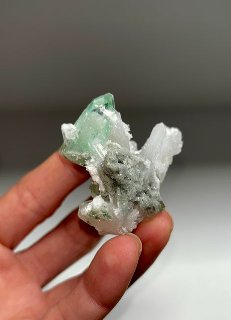 Green Apophyllite with Stilbite, Chalcedony