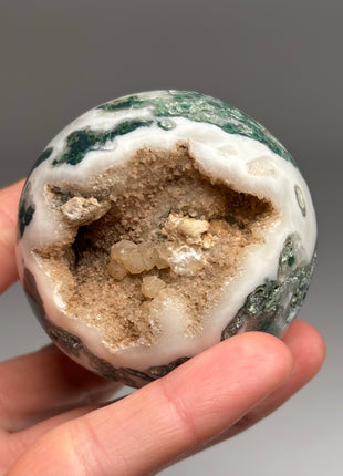 Green Moss Agate Geode Sphere