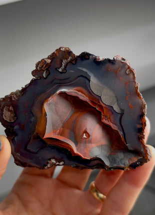Silvery ! Red Fox Agate Geode from Argentina PM1544