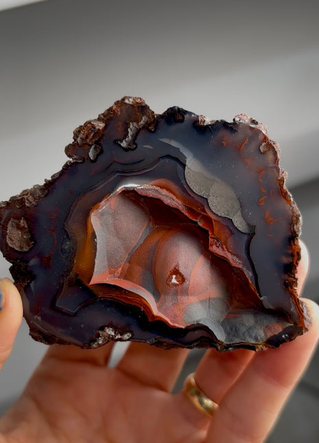 Silvery ! Red Fox Agate Geode from Argentina PM1544