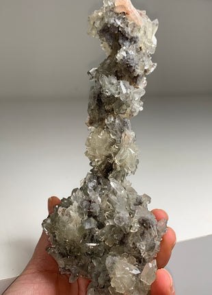 Wow ! Blue Chalcedony Stalactite with Gemmy Apophyllite and Pink Stilbite