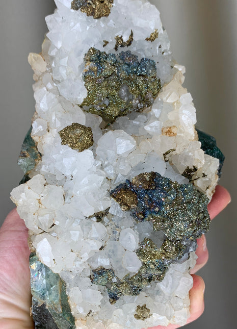 Stunning ! Rainbow Chalcopyrite with Green Fluorite and Quartz