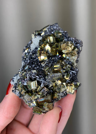 Rainbow Pyrite with Quartz, Sphalerite - Borieva mine, Rhodope Mtns